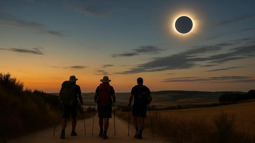 Photo of a solar eclipse with the moon covering the sun, symbolising the 2026 Solar Eclipse in Spain and the Camino Eclipse experience.