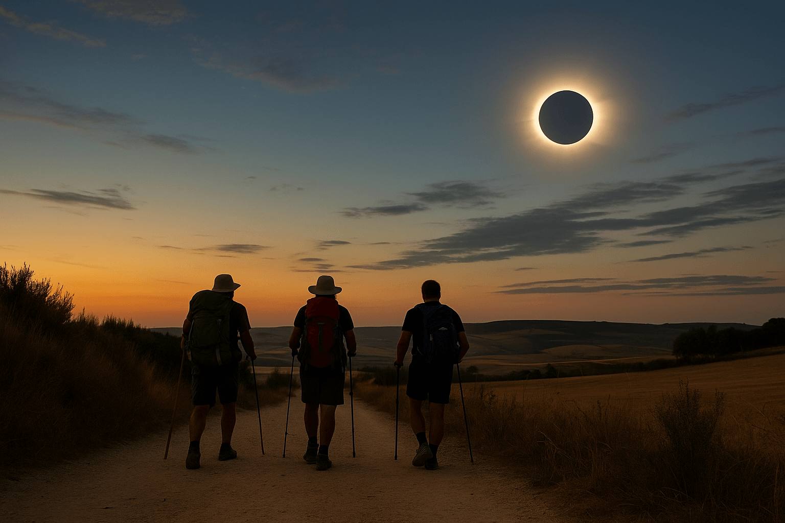Photo of a solar eclipse with the moon covering the sun, symbolising the 2026 Solar Eclipse in Spain and the Camino Eclipse experience.