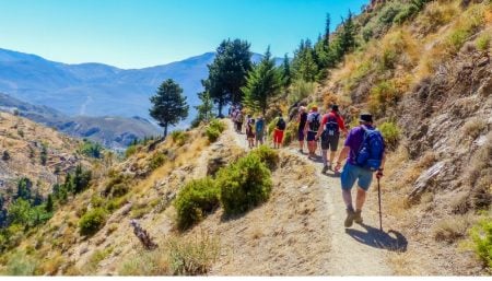 Travellers being guided on the Camino