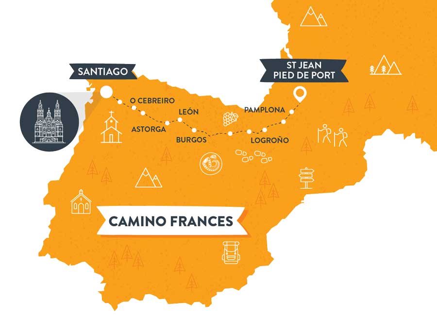 Camino Frances Map, Camino de Santiago