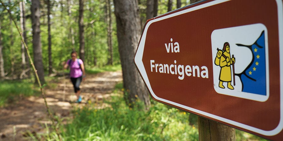 forest-sign-walking-via-francigena-italy-caminoways