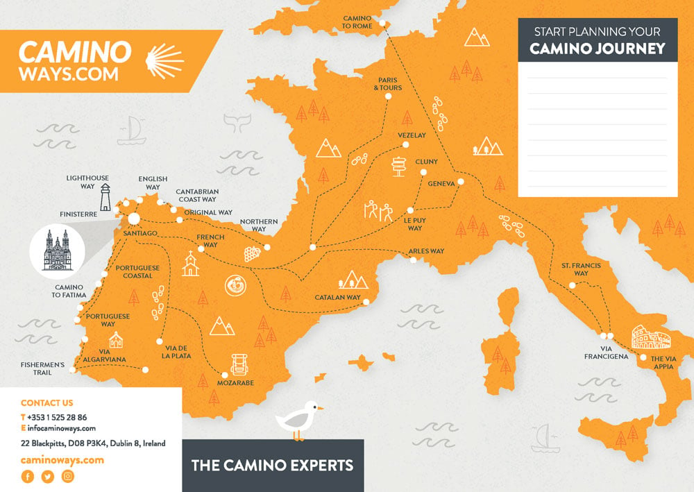 Last 200k of the Camino de Santiago, Routes, Map and Stages