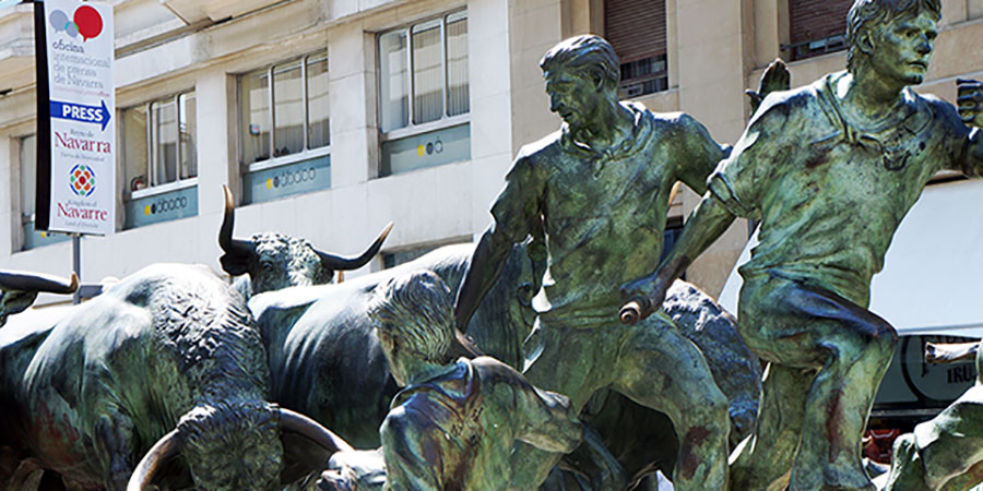 Bull statue in Pamplona along Camino Frances route